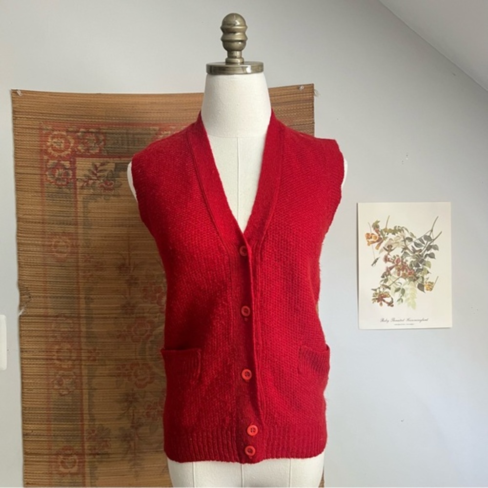 Vintage 1970’s Red Sweater Vest Academia Librarian Small